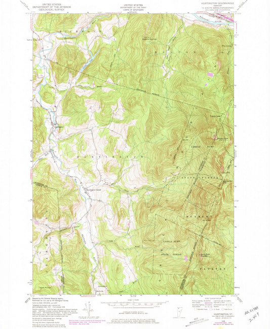 Classic USGS Huntington Vermont 7.5'x7.5' Topo Map Image