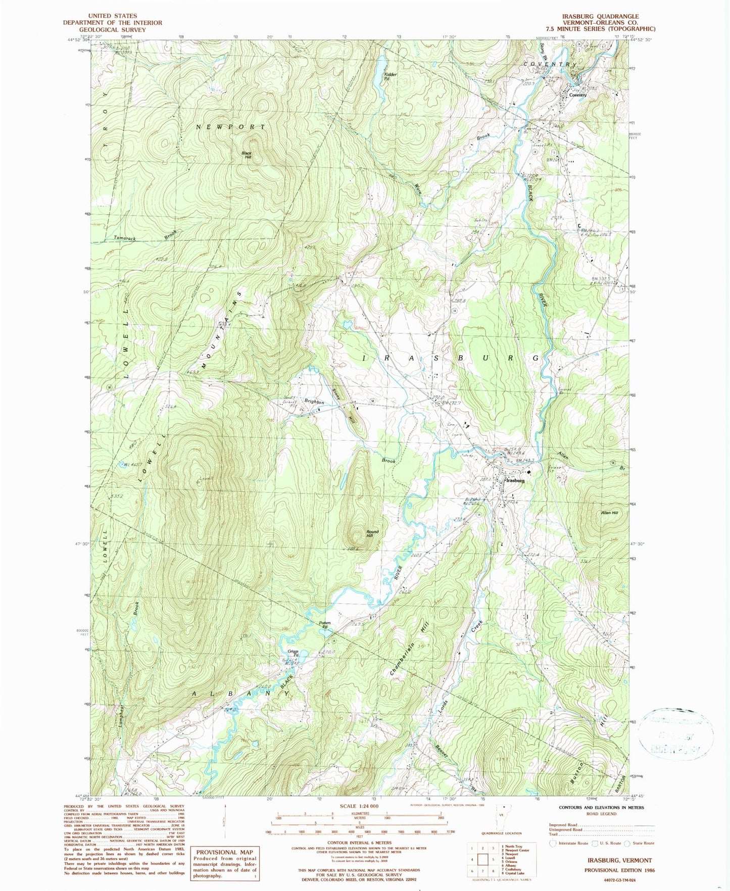 Classic USGS Irasburg Vermont 7.5'x7.5' Topo Map Image