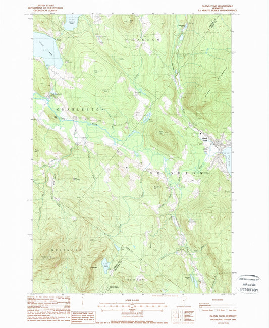 Classic USGS Island Pond Vermont 7.5'x7.5' Topo Map Image