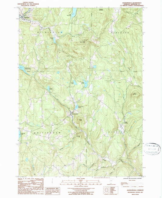 Classic USGS Jacksonville Vermont 7.5'x7.5' Topo Map Image