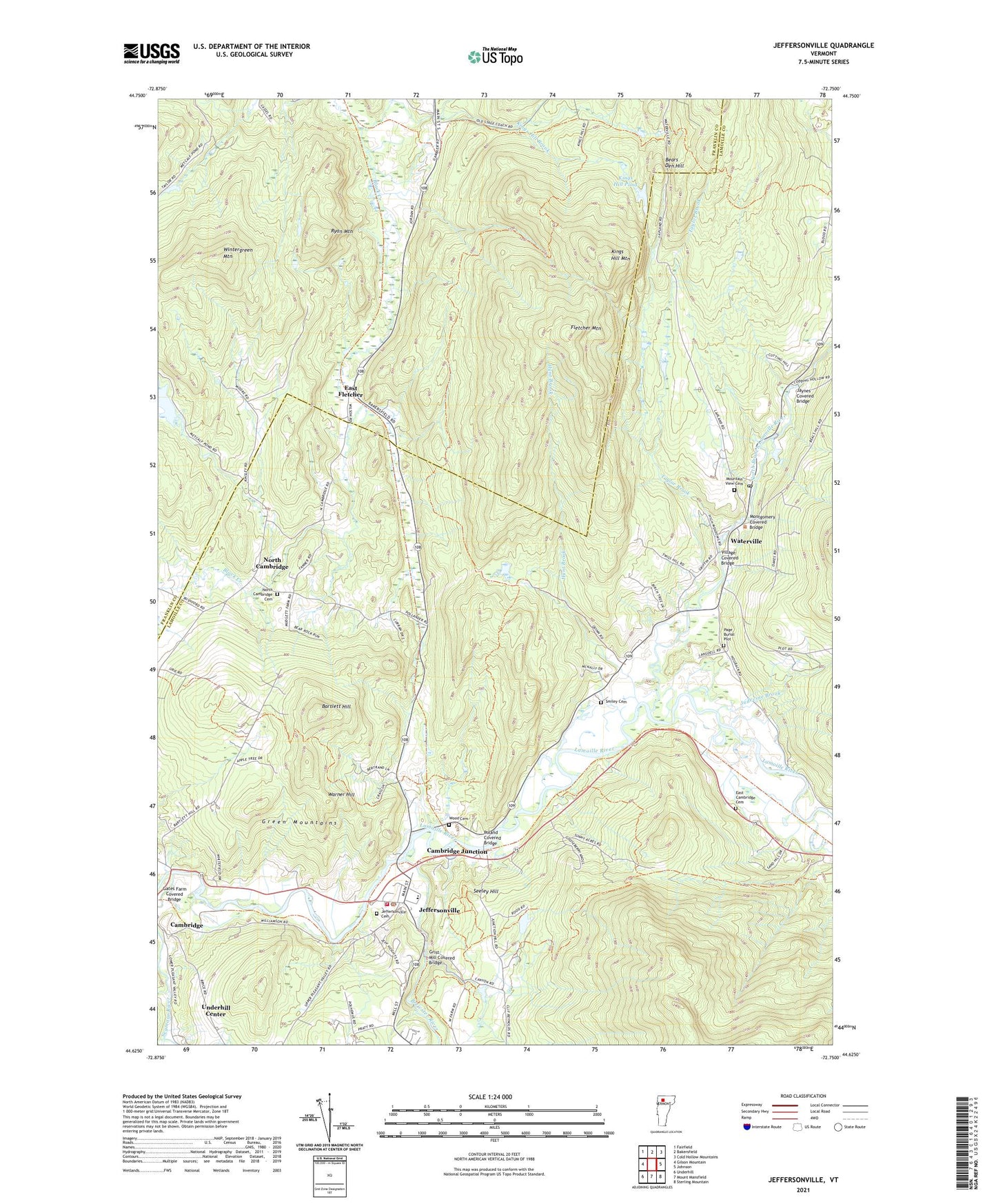 Jeffersonville Vermont US Topo Map Image