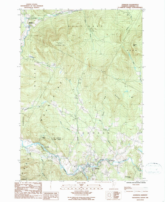 Classic USGS Johnson Vermont 7.5'x7.5' Topo Map Image