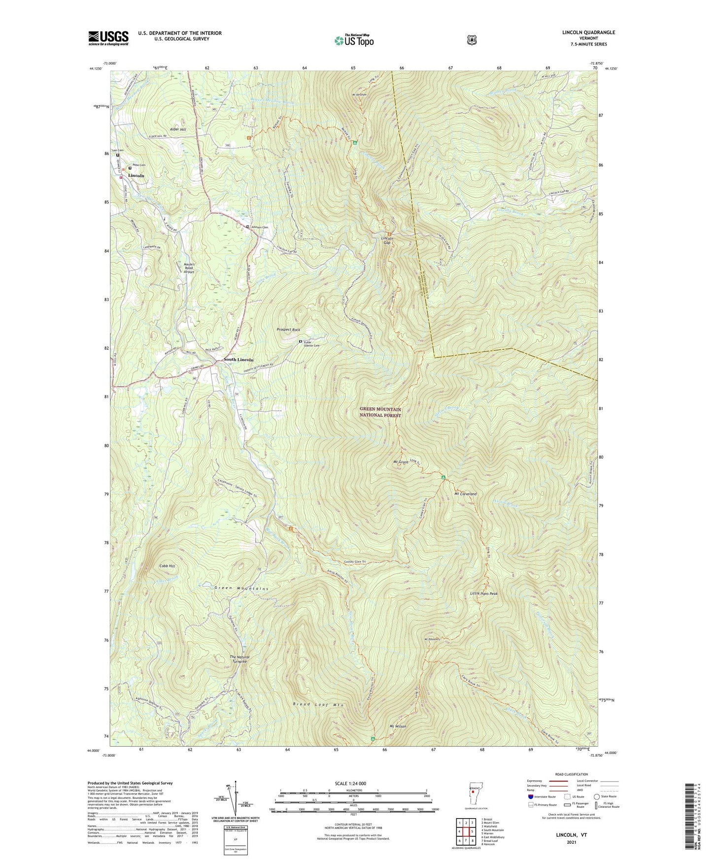 Lincoln Vermont US Topo Map Image