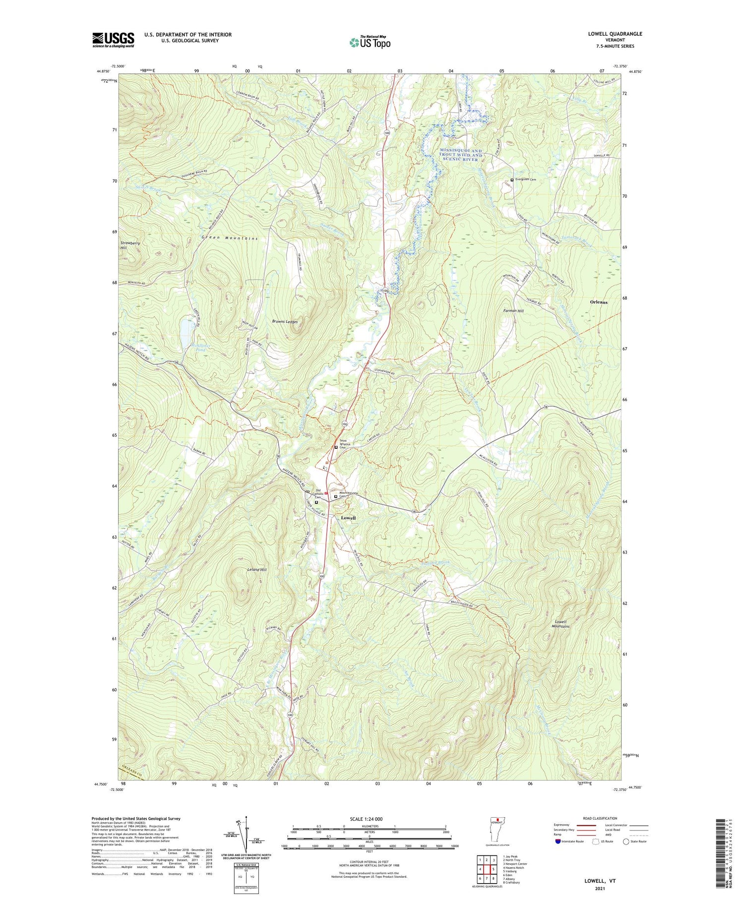 Lowell Vermont US Topo Map Image