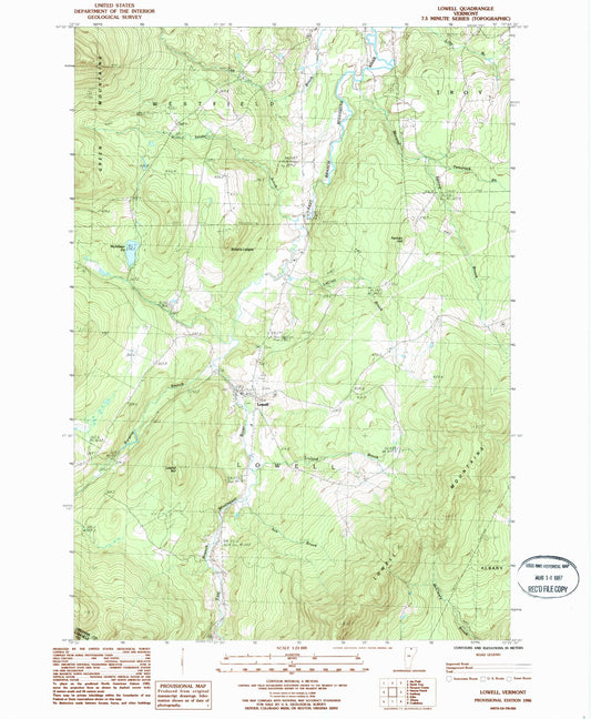 Classic USGS Lowell Vermont 7.5'x7.5' Topo Map Image