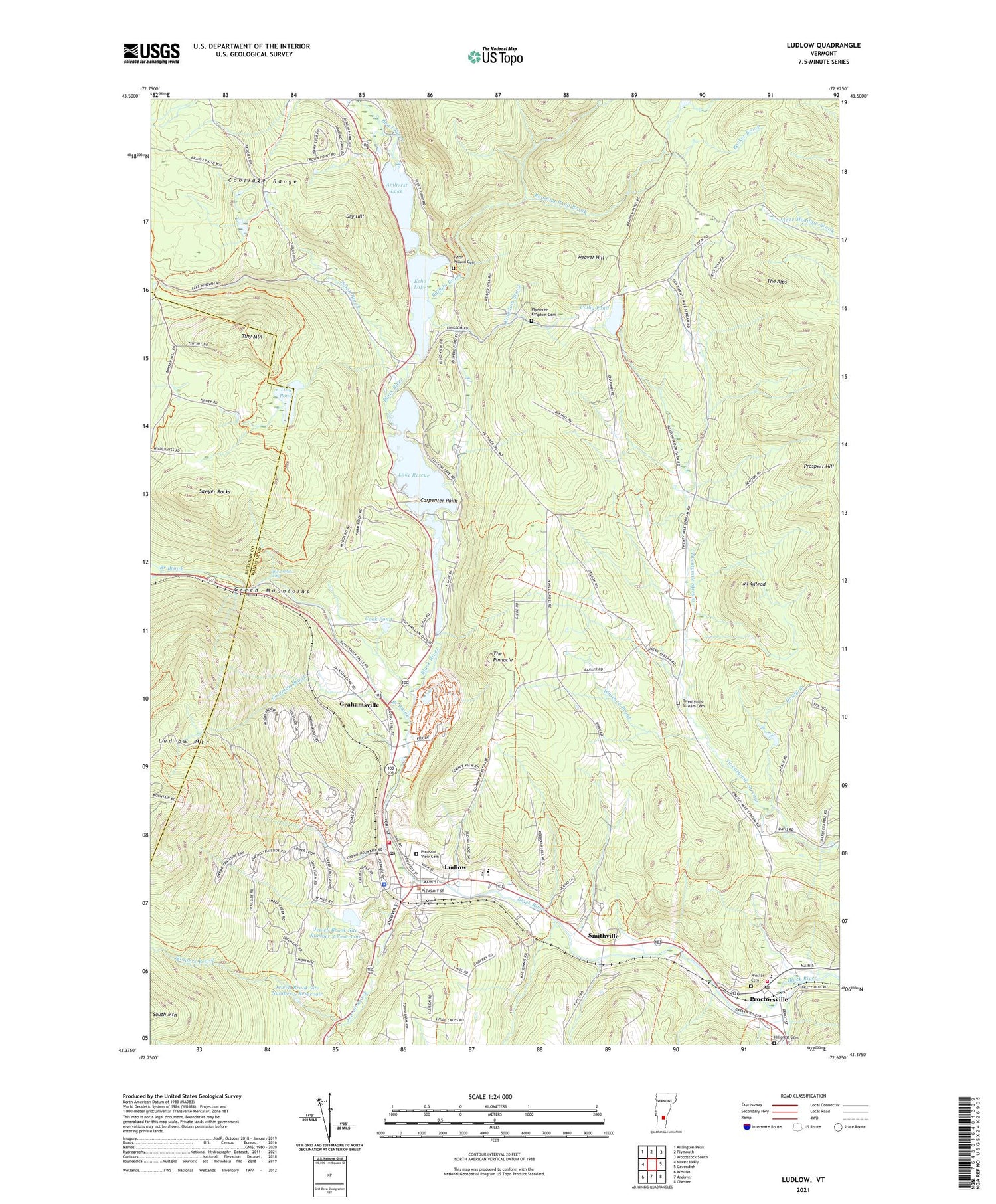Ludlow Vermont US Topo Map Image