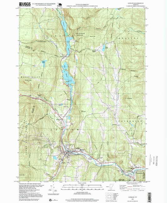 Classic USGS Ludlow Vermont 7.5'x7.5' Topo Map Image