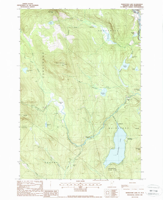 Classic USGS Maidstone Lake Vermont 7.5'x7.5' Topo Map Image