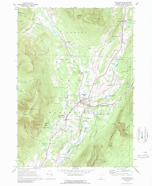Classic USGS Manchester Vermont 7.5'x7.5' Topo Map Image