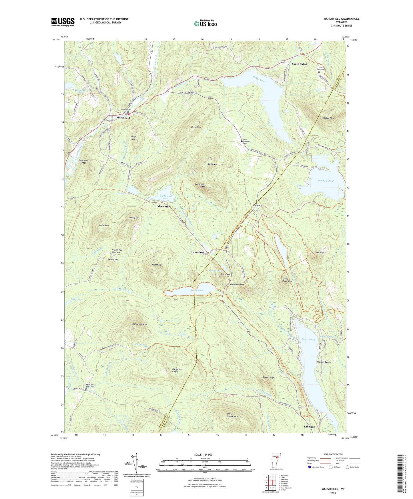 Marshfield Vermont US Topo Map Image