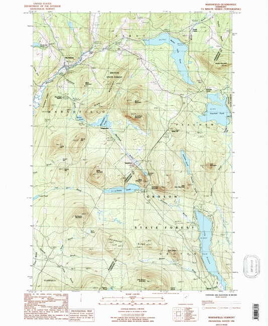 Classic USGS Marshfield Vermont 7.5'x7.5' Topo Map Image