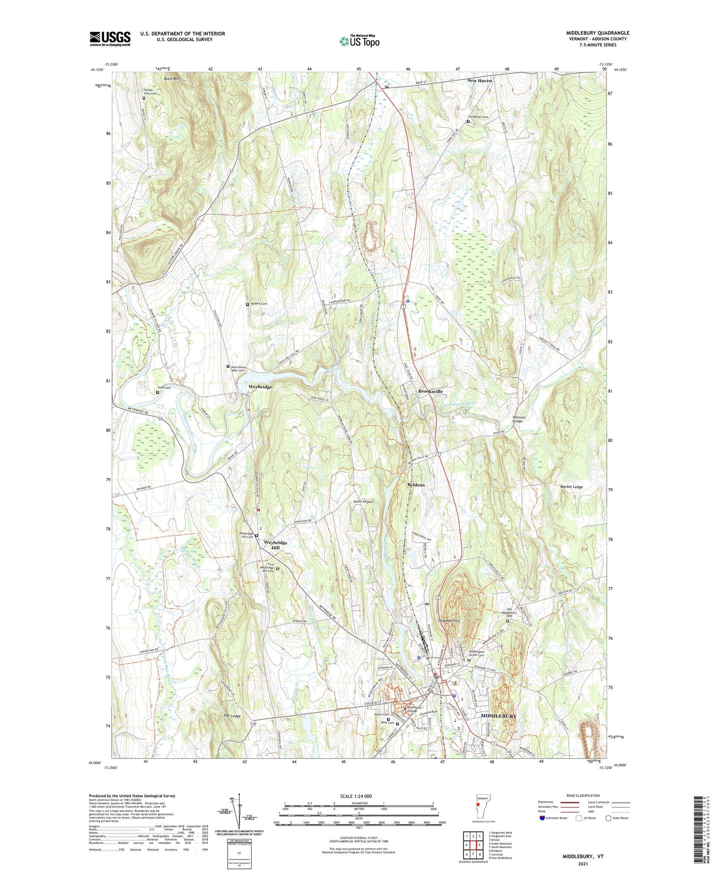 Middlebury Vermont US Topo Map Image