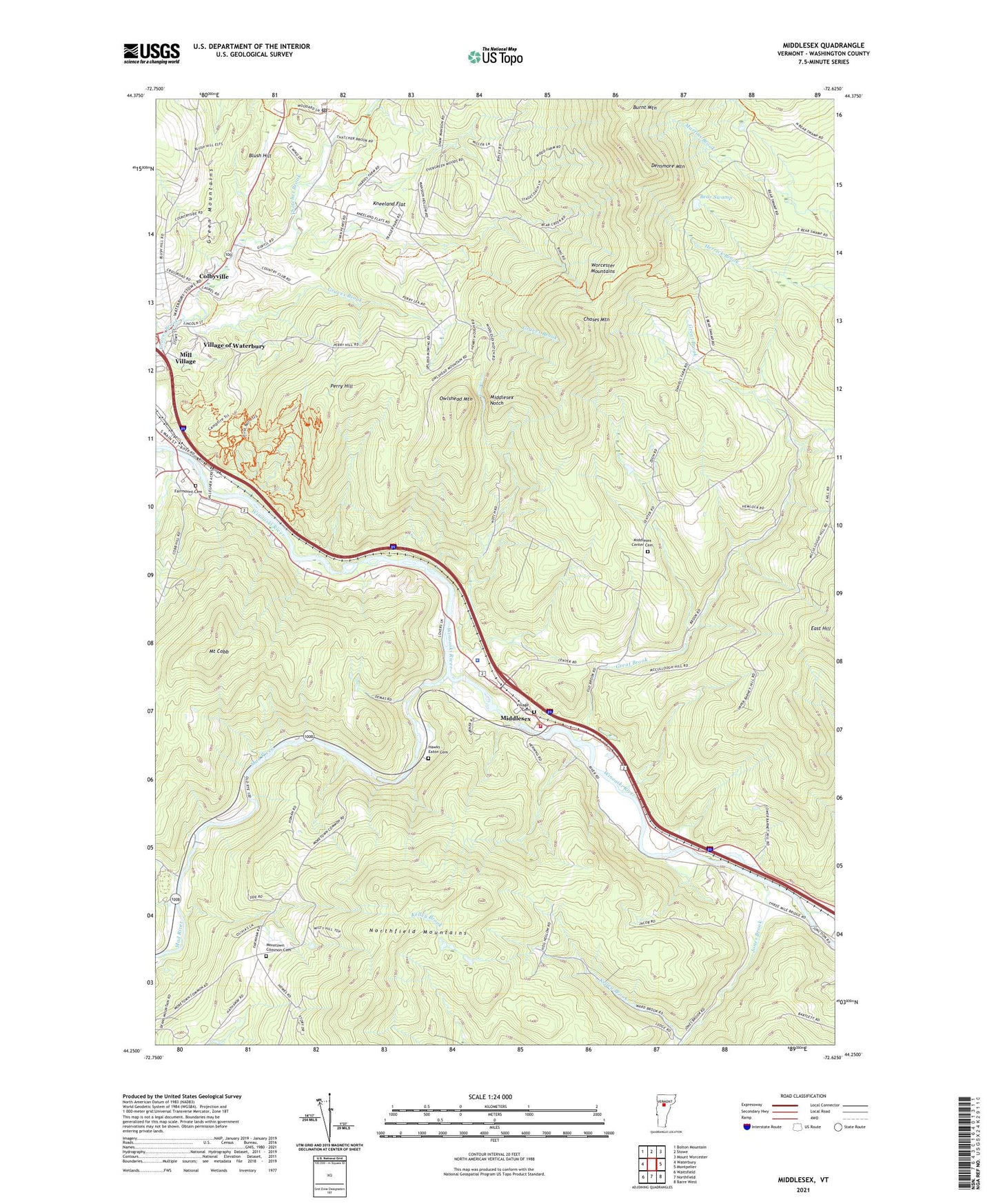 Middlesex Vermont US Topo Map Image