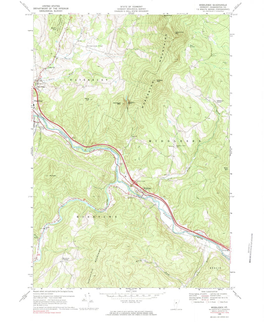 Classic USGS Middlesex Vermont 7.5'x7.5' Topo Map Image