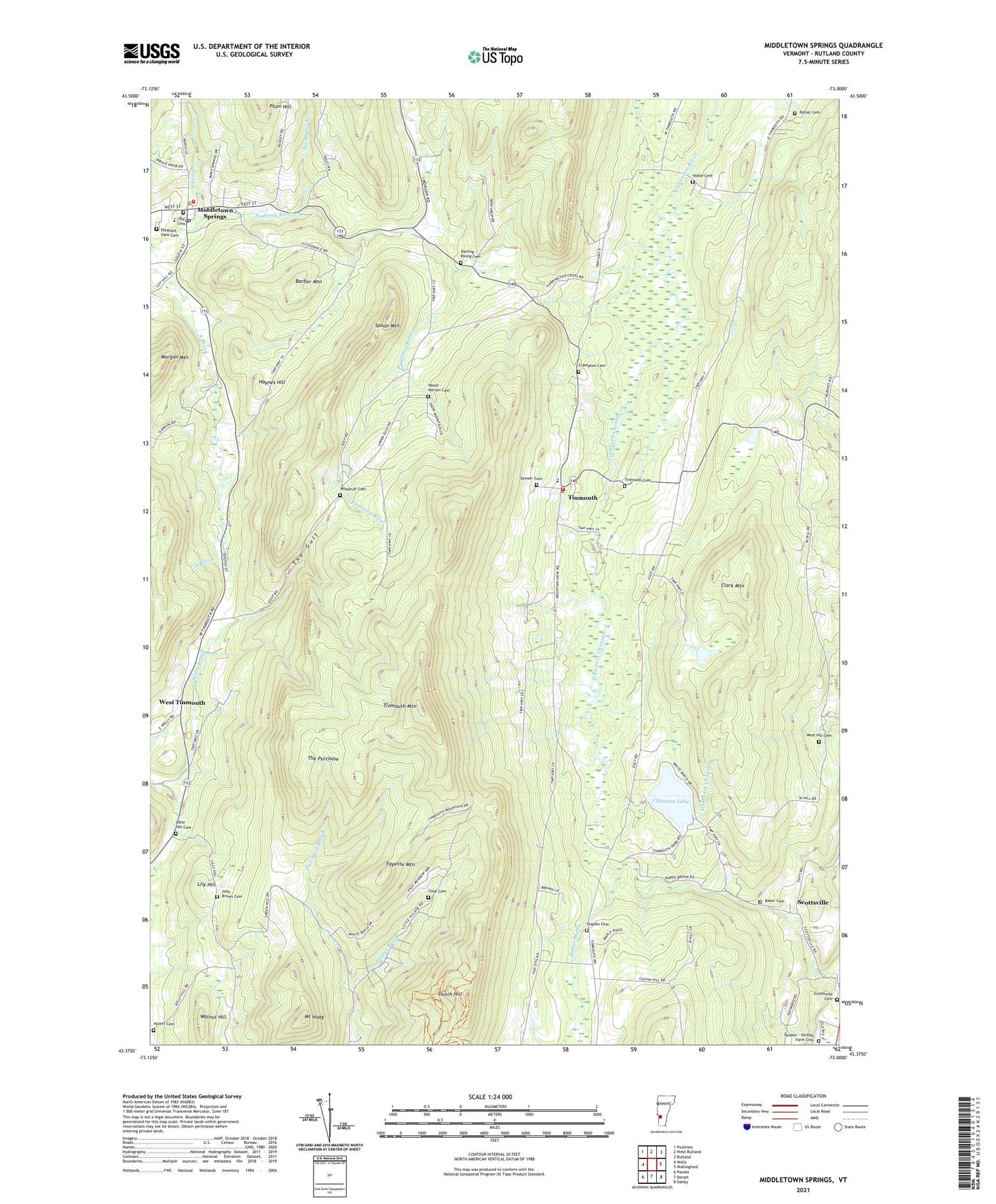 Middletown Springs Vermont US Topo Map Image