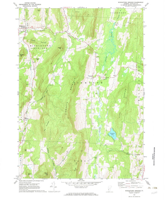 Classic USGS Middletown Springs Vermont 7.5'x7.5' Topo Map Image