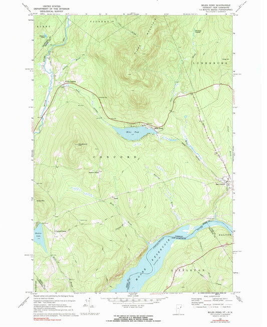Classic USGS Miles Pond Vermont 7.5'x7.5' Topo Map Image