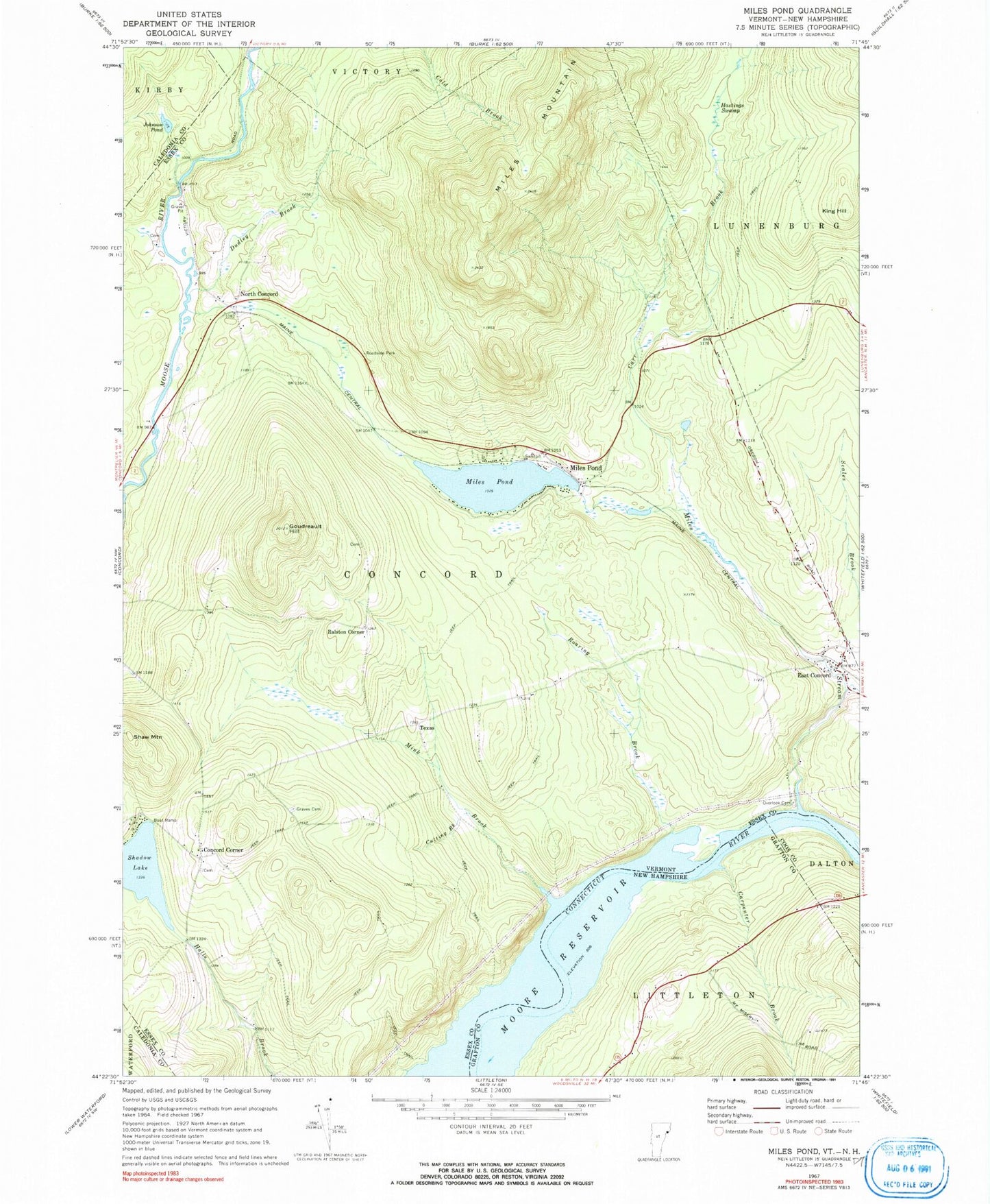 Classic USGS Miles Pond Vermont 7.5'x7.5' Topo Map Image