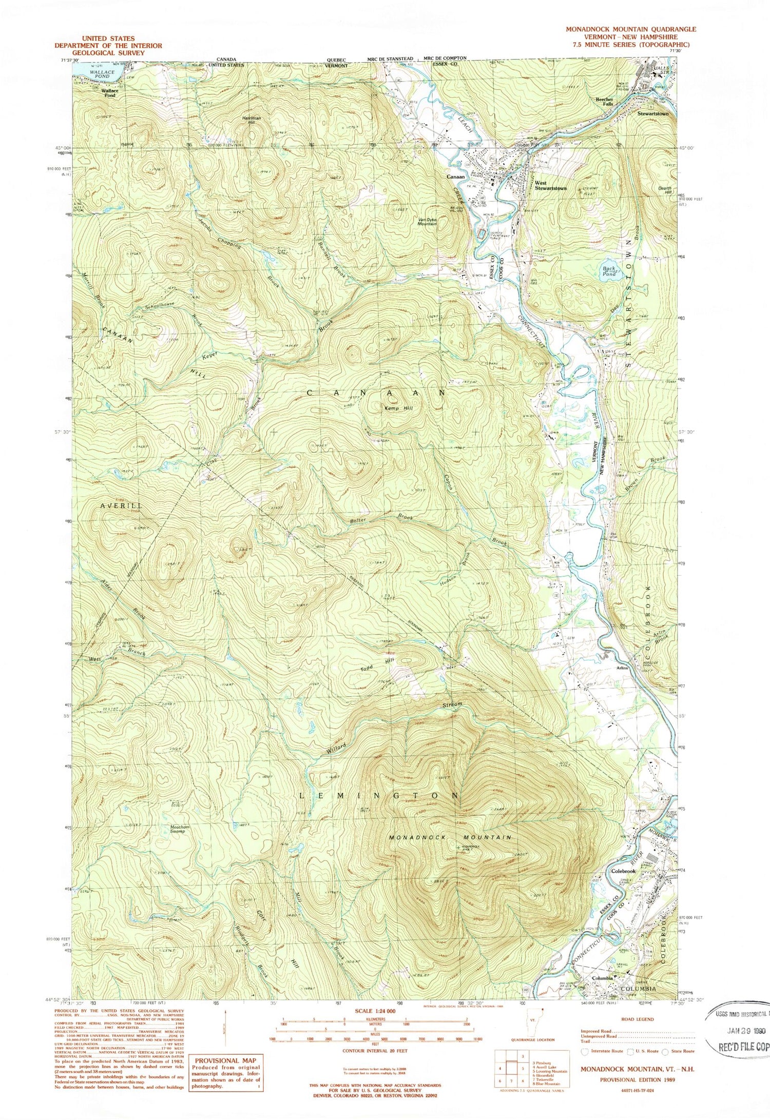 Classic USGS Monadnock Mountain Vermont 7.5'x7.5' Topo Map Image