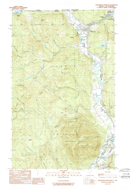 Classic USGS Monadnock Mountain Vermont 7.5'x7.5' Topo Map Image