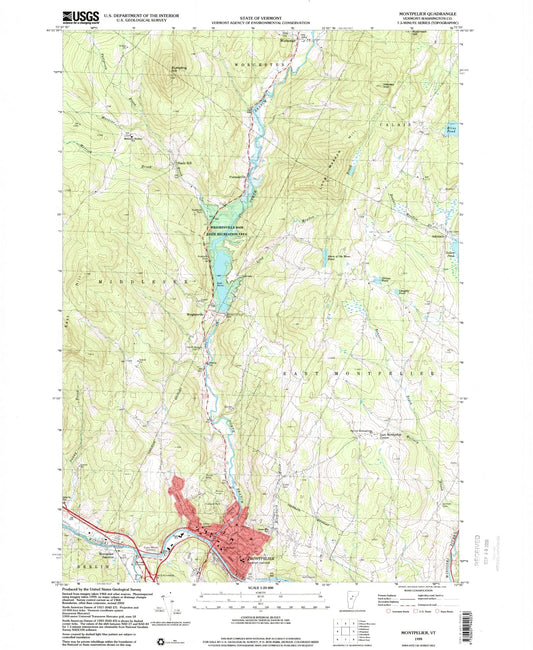 Classic USGS Montpelier Vermont 7.5'x7.5' Topo Map Image