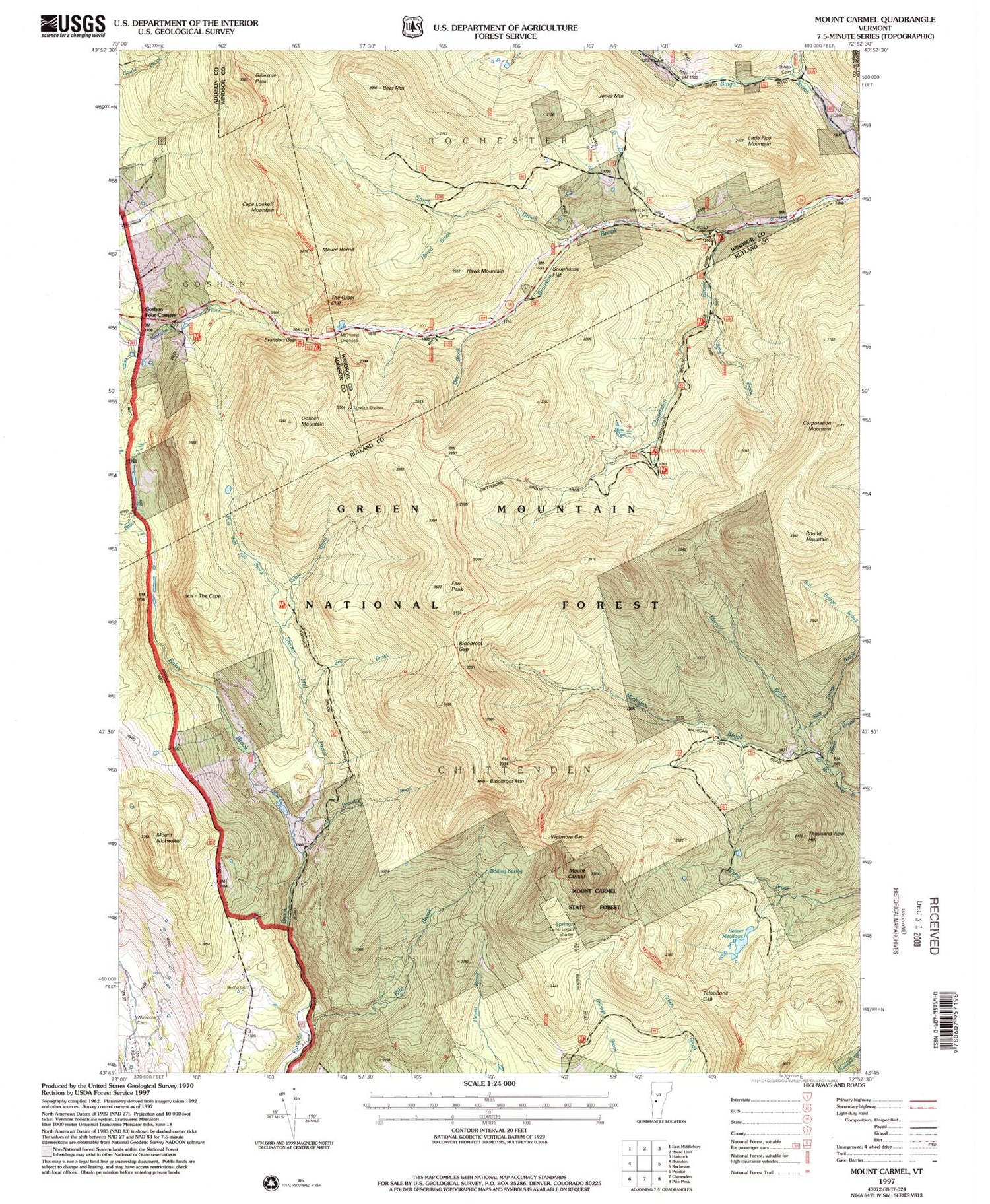 Classic USGS Mount Carmel Vermont 7.5'x7.5' Topo Map Image