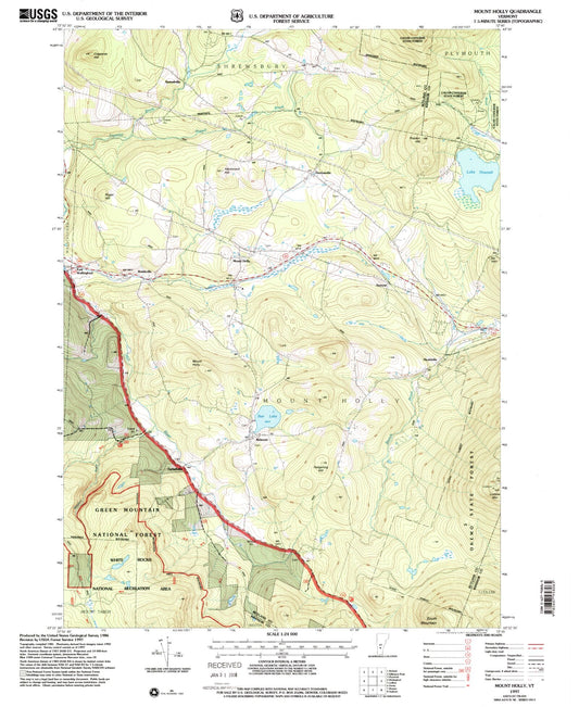 Classic USGS Mount Holly Vermont 7.5'x7.5' Topo Map Image