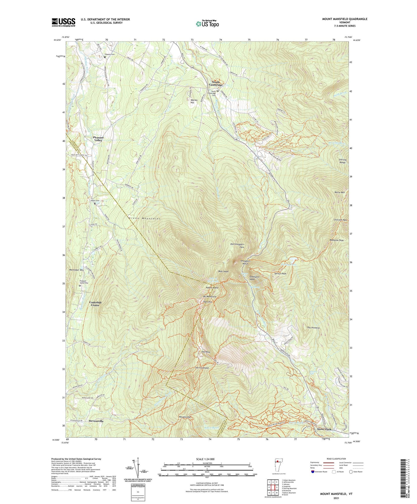 Mount Mansfield Vermont US Topo Map Image