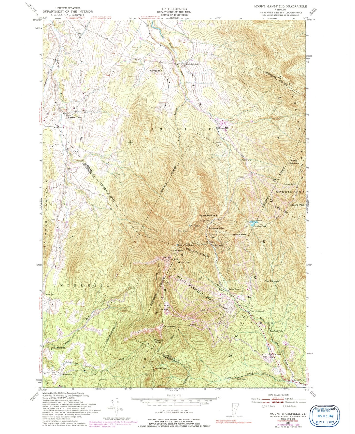 USGS Classic Mount Mansfield Vermont 7.5'x7.5' Topo Map Image