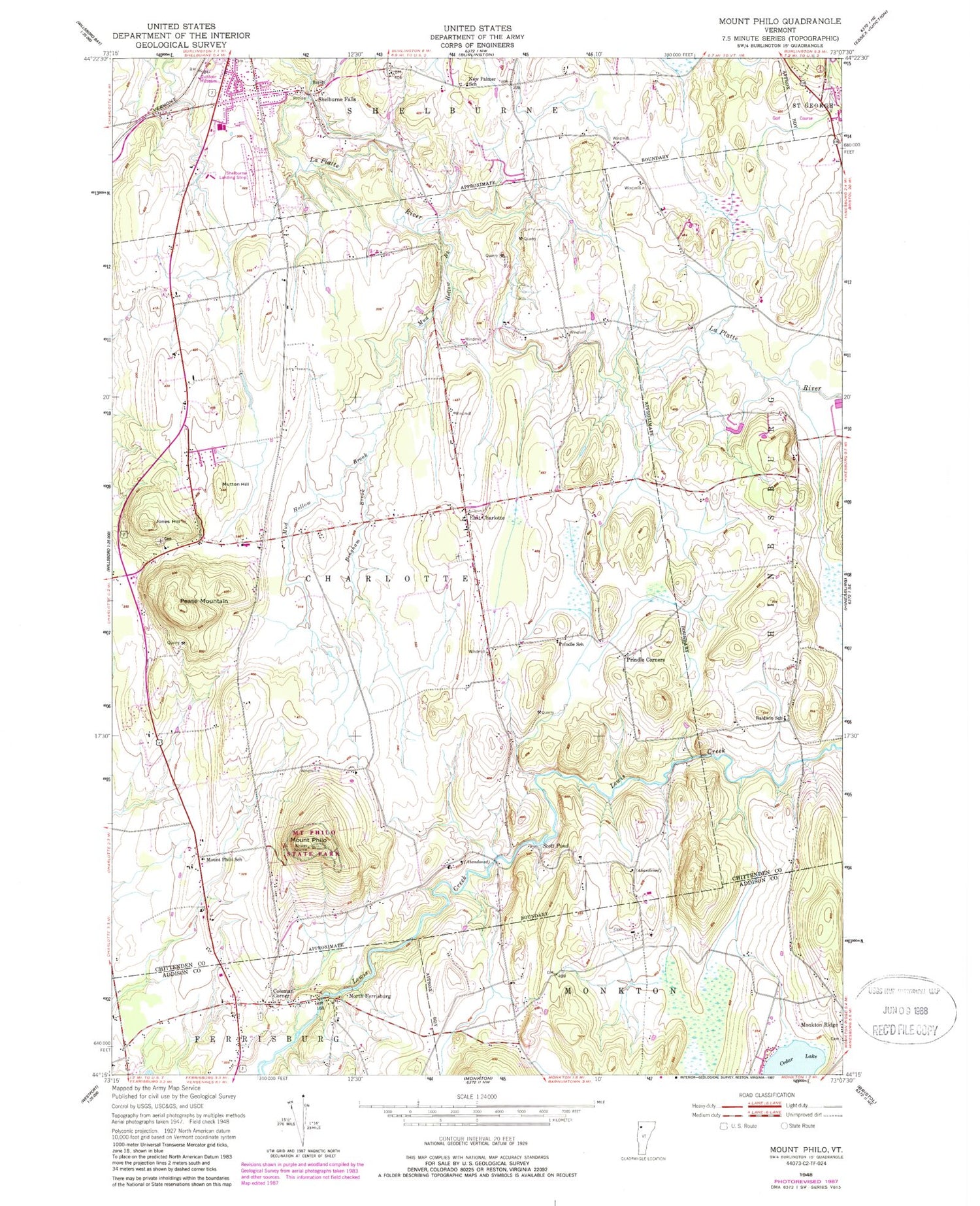 Classic USGS Mount Philo Vermont 7.5'x7.5' Topo Map Image