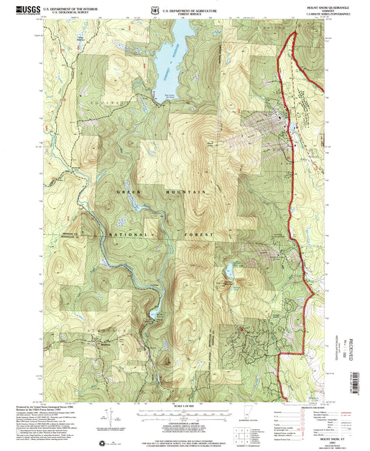 Classic USGS Mount Snow Vermont 7.5'x7.5' Topo Map Image