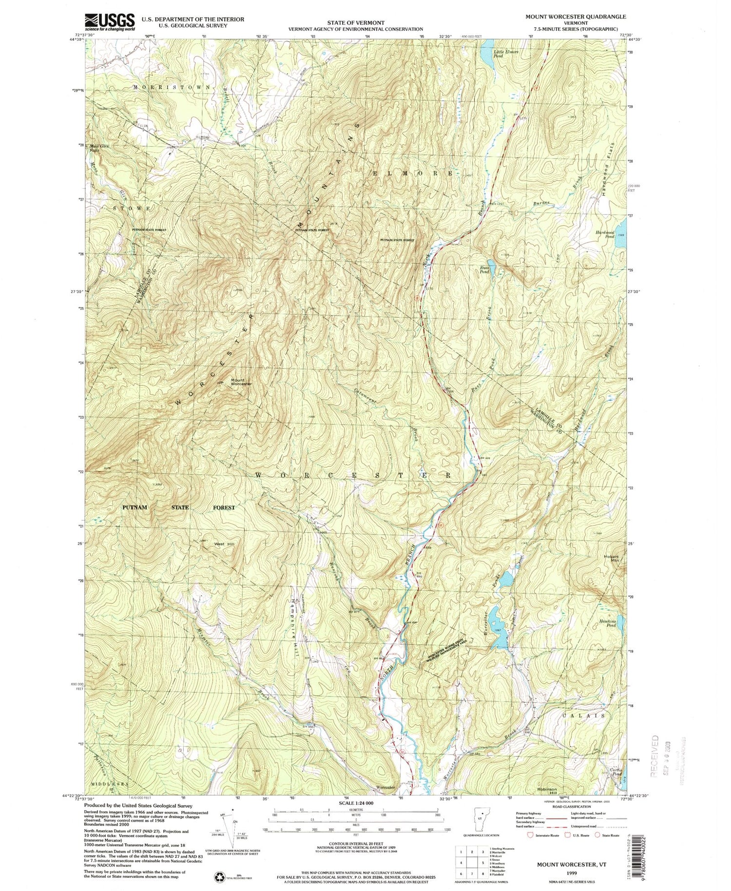 Classic USGS Mount Worcester Vermont 7.5'x7.5' Topo Map Image