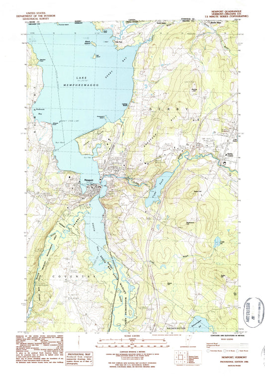 Classic USGS Newport Vermont 7.5'x7.5' Topo Map Image