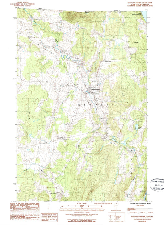 Classic USGS Newport Center Vermont 7.5'x7.5' Topo Map Image
