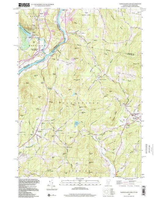 Classic USGS North Hartland Vermont 7.5'x7.5' Topo Map Image