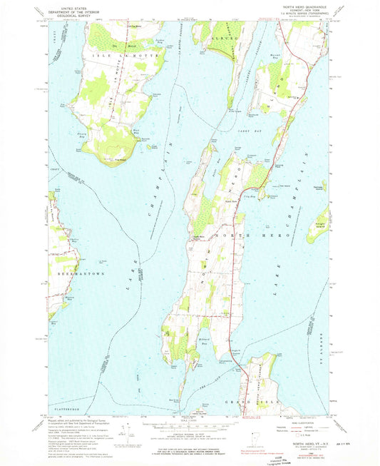 Classic USGS North Hero Vermont 7.5'x7.5' Topo Map Image