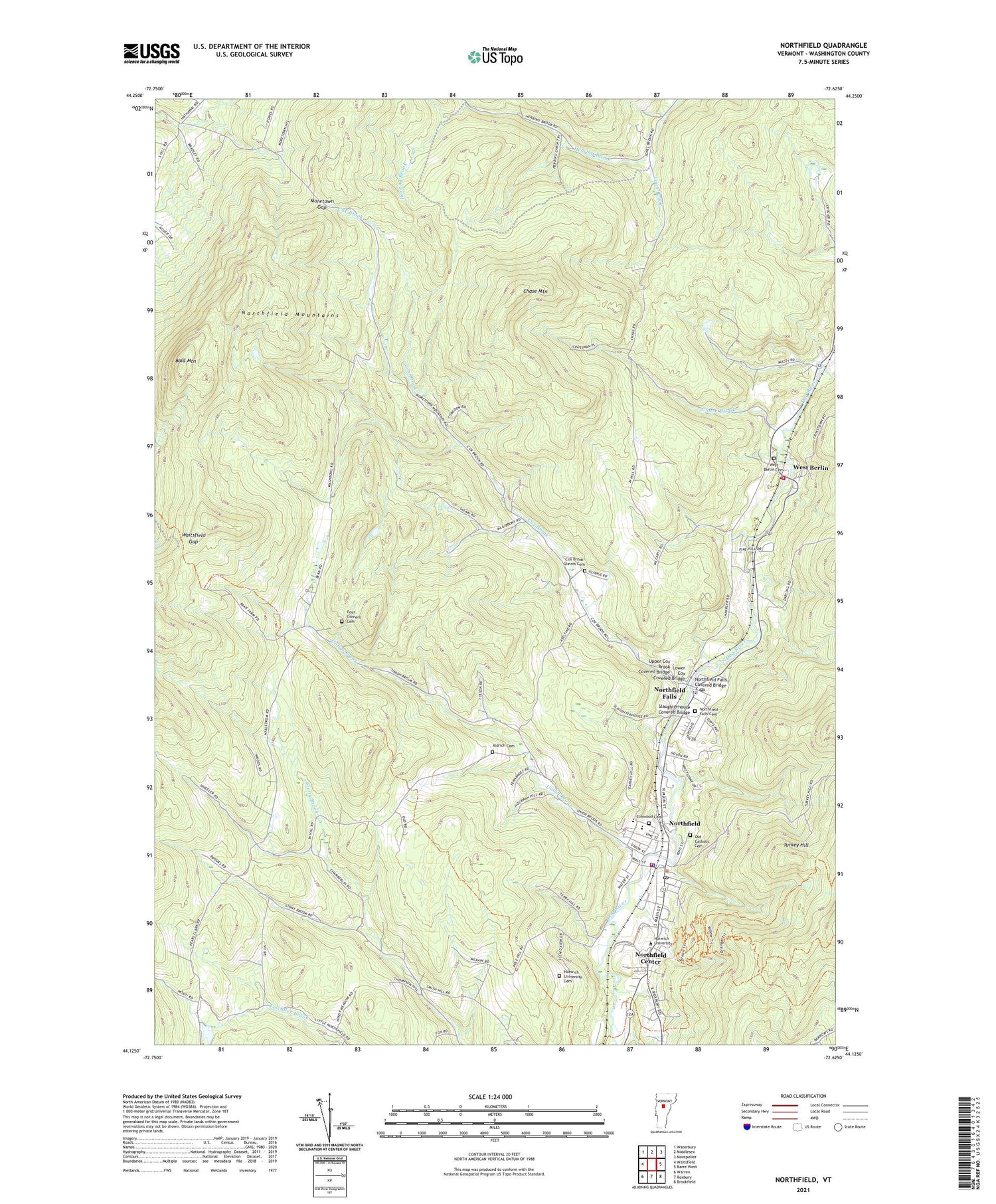 Northfield Vermont US Topo Map Image