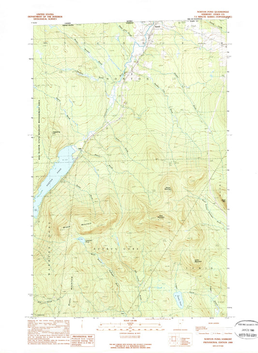 Classic USGS Norton Pond Vermont 7.5'x7.5' Topo Map Image