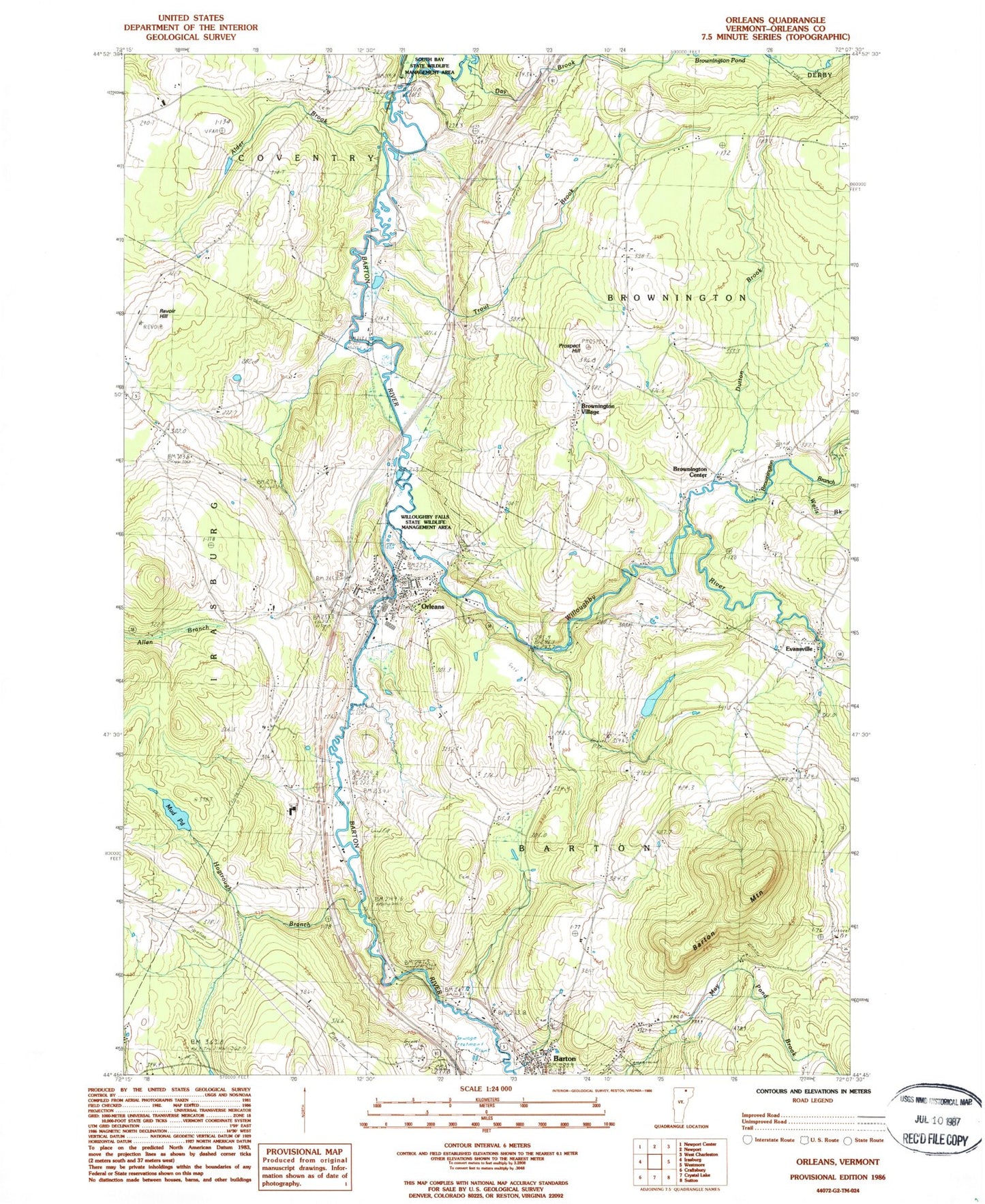 Classic USGS Orleans Vermont 7.5'x7.5' Topo Map Image