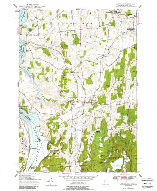 Classic USGS Orwell Vermont 7.5'x7.5' Topo Map Image