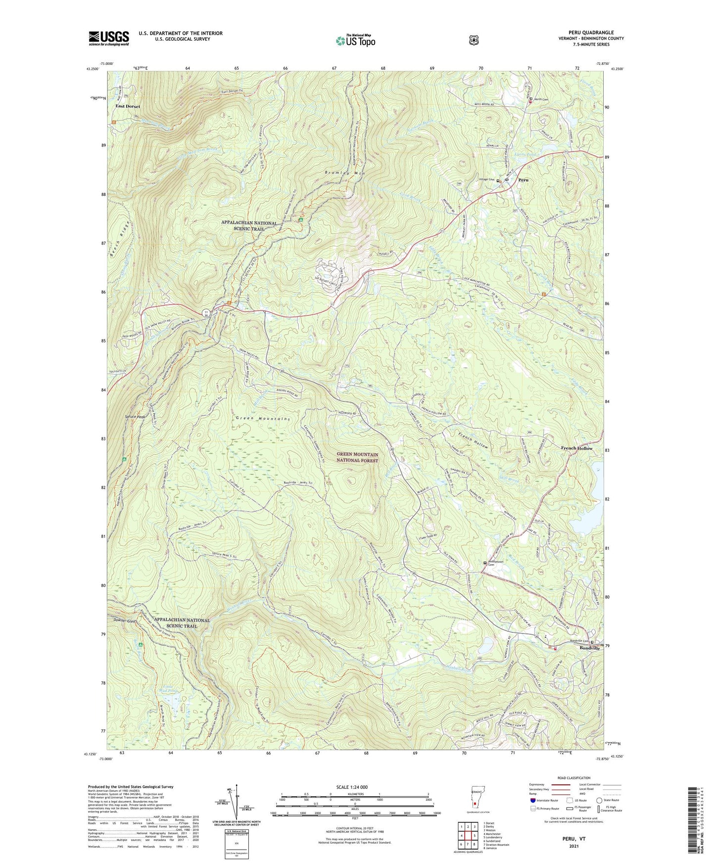 Peru Vermont US Topo Map Image