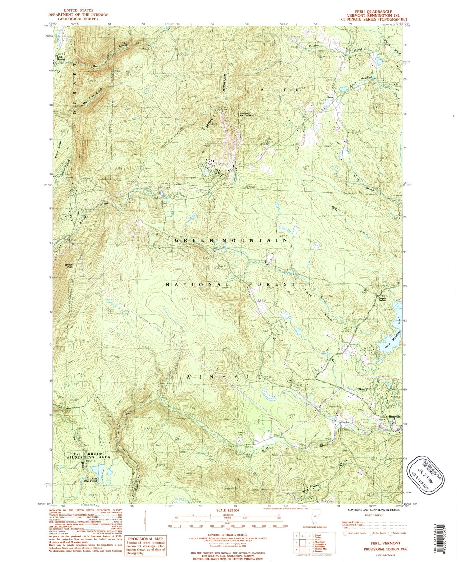 Classic USGS Peru Vermont 7.5'x7.5' Topo Map Image