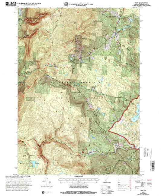Classic USGS Peru Vermont 7.5'x7.5' Topo Map Image