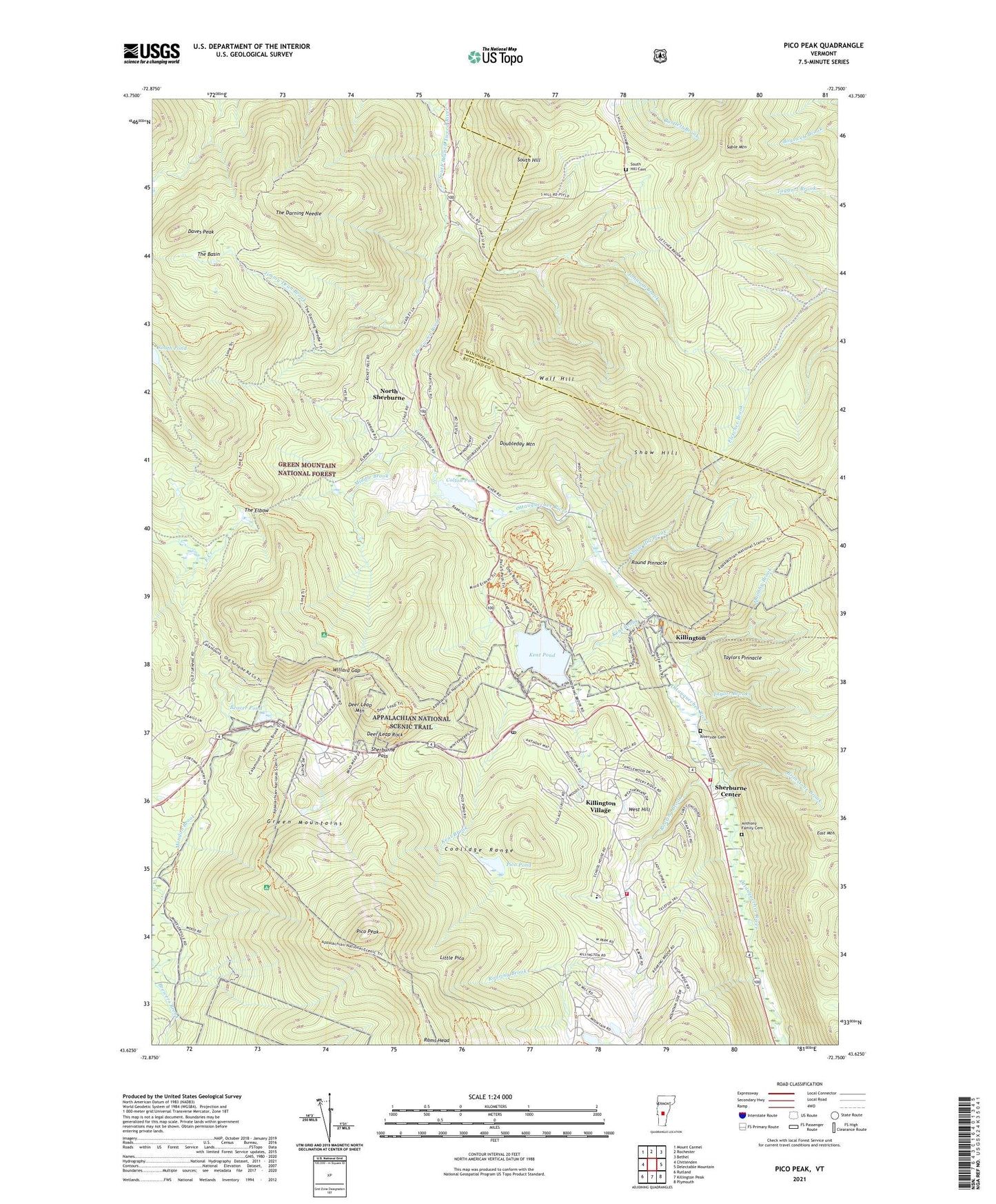 Pico Peak Vermont US Topo Map Image