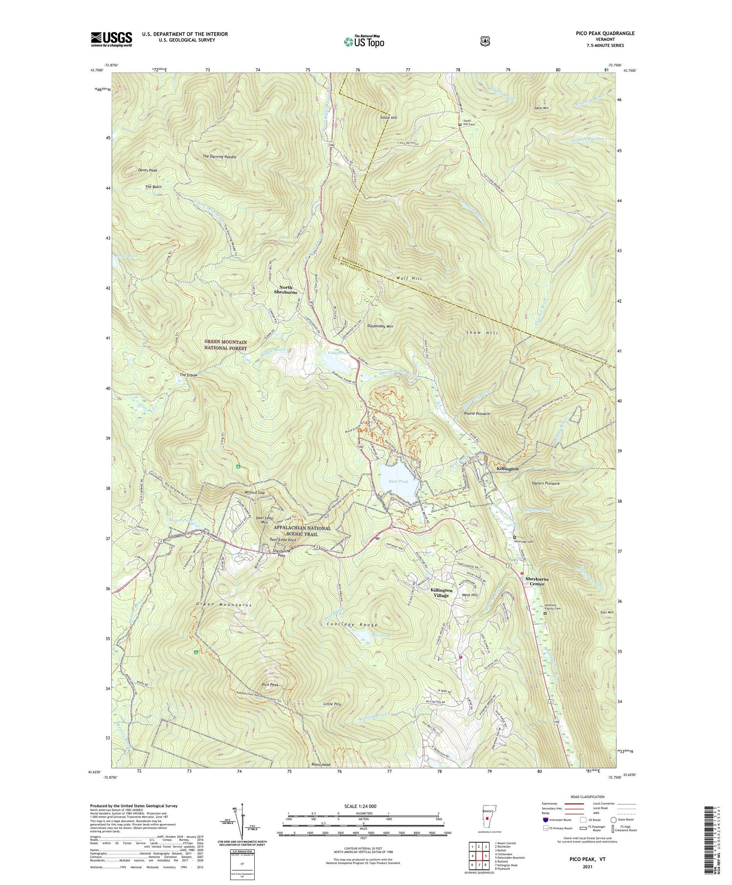 Pico Peak Vermont US Topo Map Image