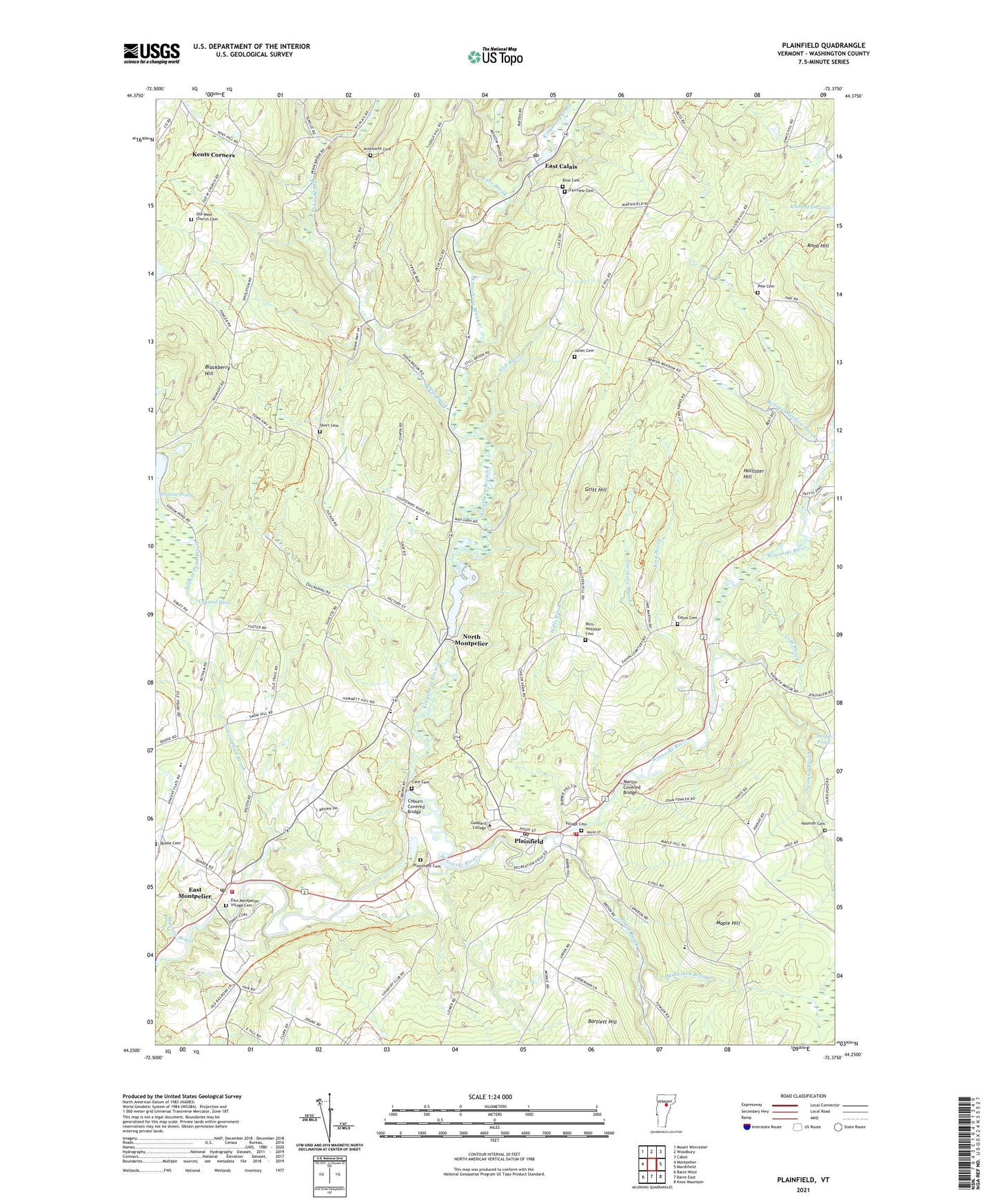 Plainfield Vermont US Topo Map Image