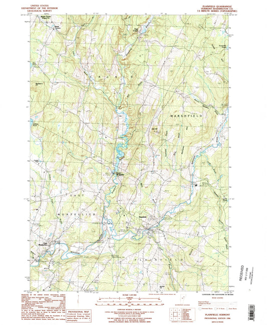 Classic USGS Plainfield Vermont 7.5'x7.5' Topo Map Image