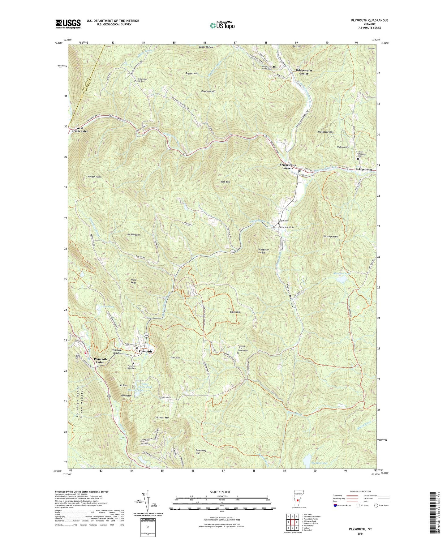 Plymouth Vermont US Topo Map Image
