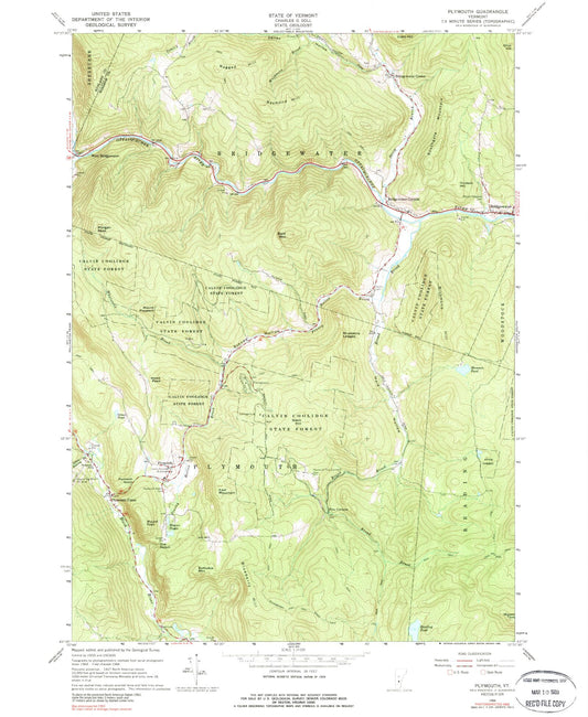 Classic USGS Plymouth Vermont 7.5'x7.5' Topo Map Image