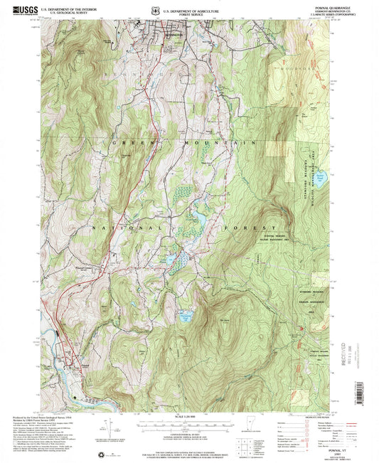 Classic USGS Pownal Vermont 7.5'x7.5' Topo Map Image